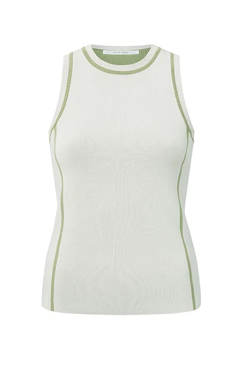 Women's Contemporary Apparel Knitted Ivory White Tank Top W Stripe