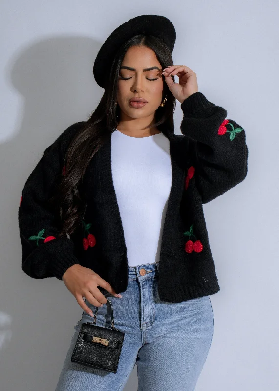 Women's Clothing Online Sale Cherry Delight Knit Sweater Black