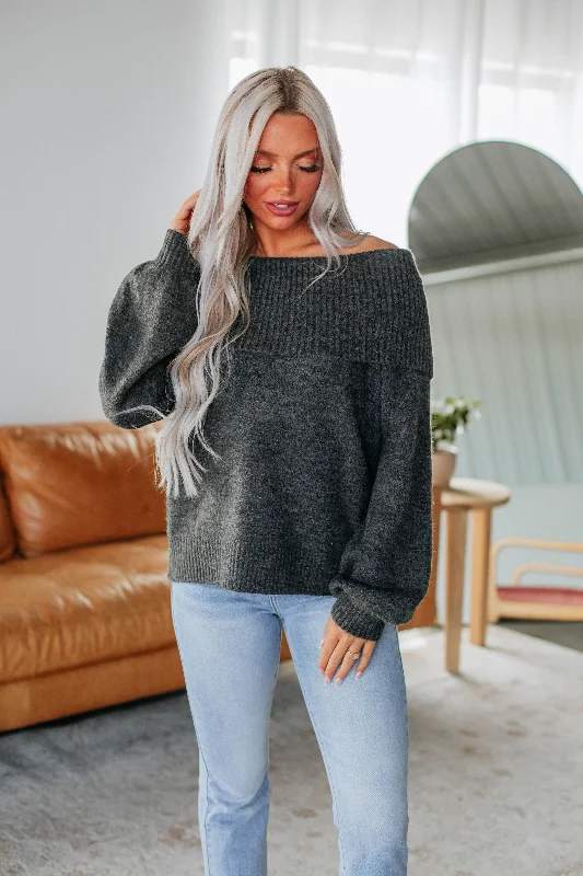 Women's Clothing for All Occasions Estria Off Shoulder Sweater - Charcoal