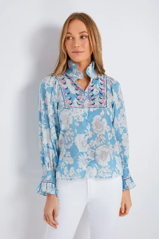 Fashionable Dresses for Women Blue Peony Blouse