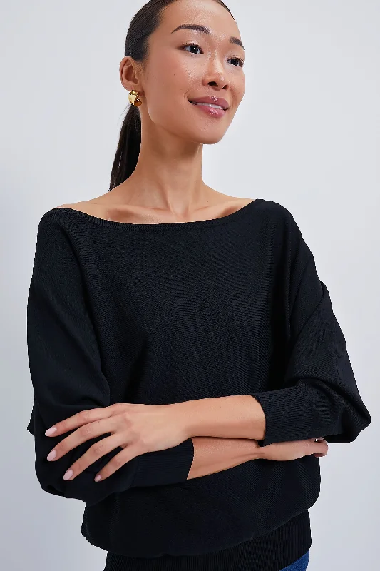 Trendy Outfits For Ladies Black Wide Neck Valencia Sweater