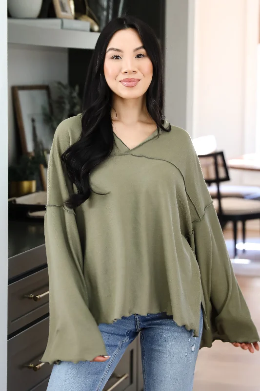 Big Savings Playful Comfort Olive Hooded Top