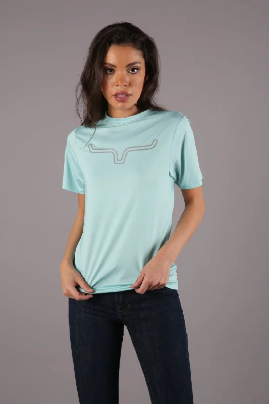 High-End Women's Apparel Kimes Ranch Womens Outlier Tech Tee Aqua Cotton Blend S/S T-Shirt