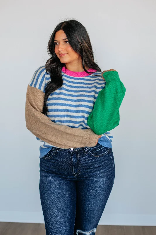 Women's Clothing for Every Season and Trend Cello Colorblock Sweater - Cerulean