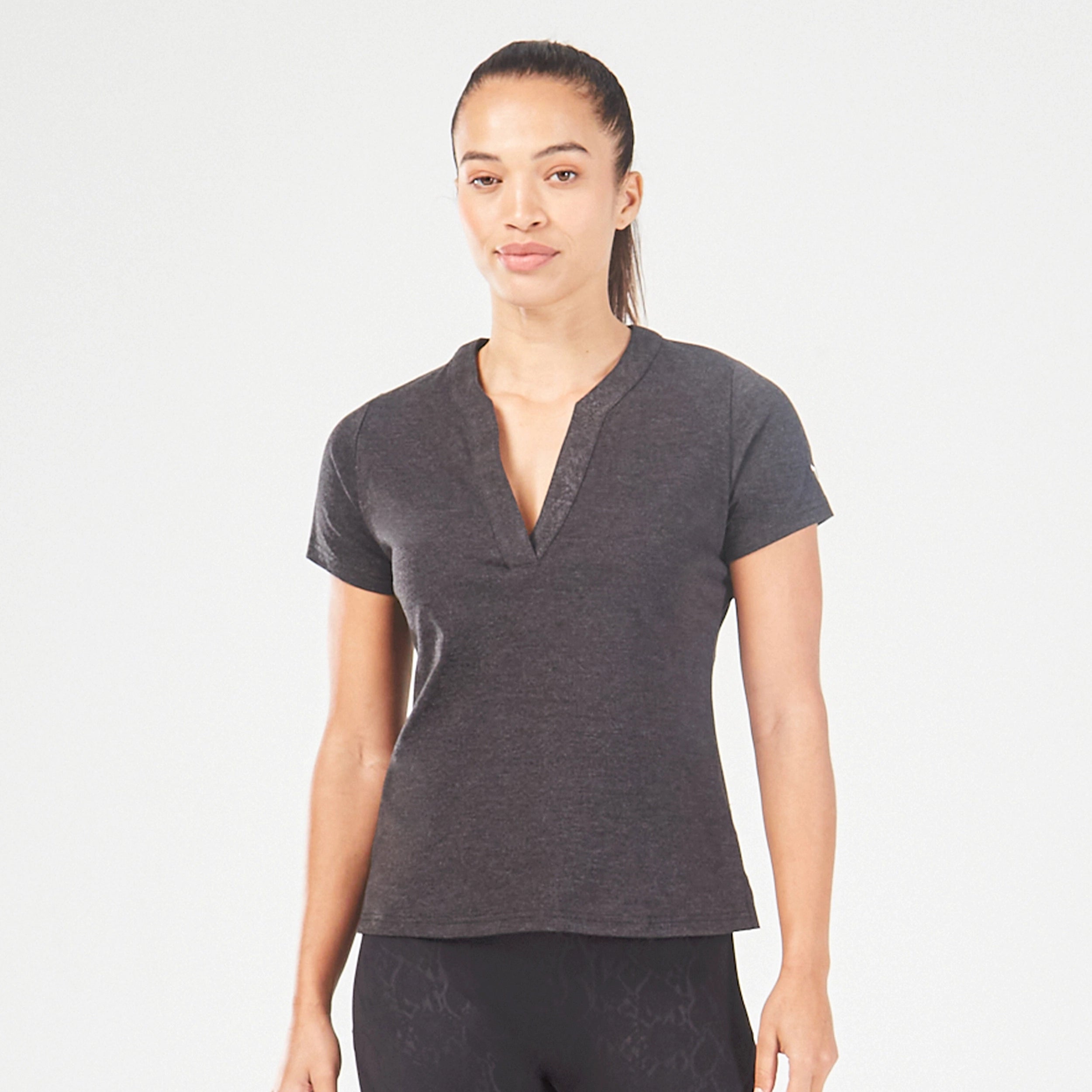 Women's Comfy Attire For Lounging Core Notched Tee - Black Marl