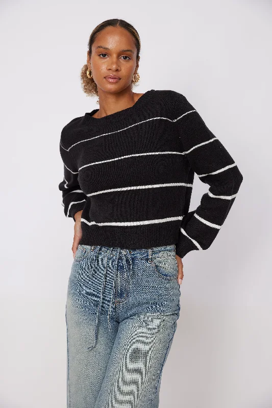 Elegant Fashion Chaney Striped Boatneck Sweater