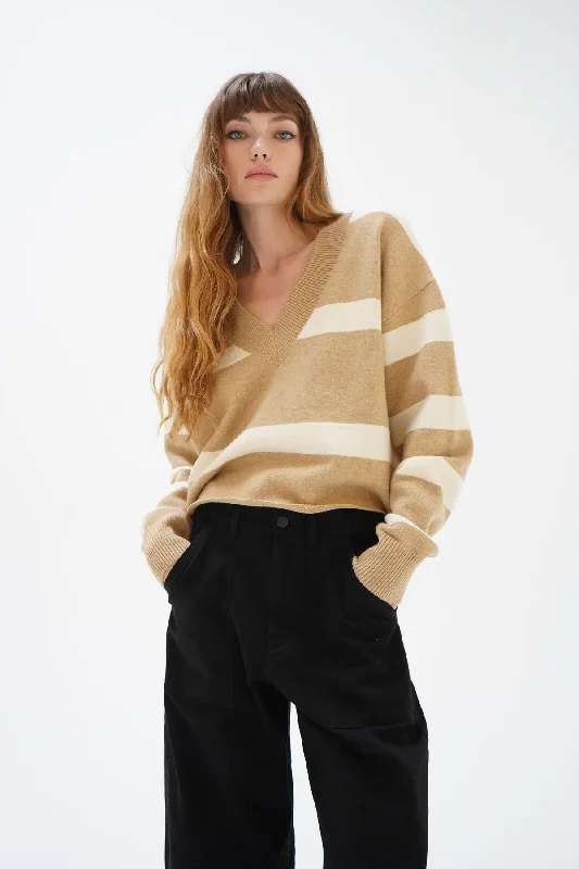 Best Online Clothing Boutiques Morjana Sweater - Camel Stripe
