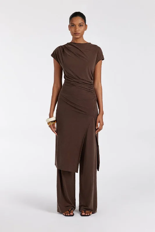 Affordable Women's Apparel RIO BITTER CHOC DRAPED TUNIC TOP