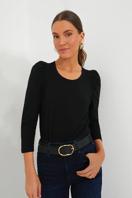 Elegant Women's Attire Black Vesty Long Sleeve Crewneck