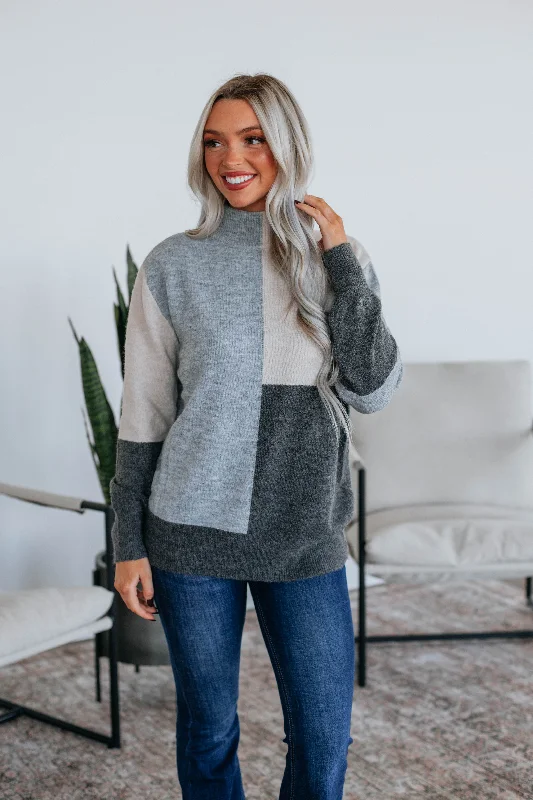 Shop Ladies Clothes Vickie Colorblock Sweater - Heather Grey