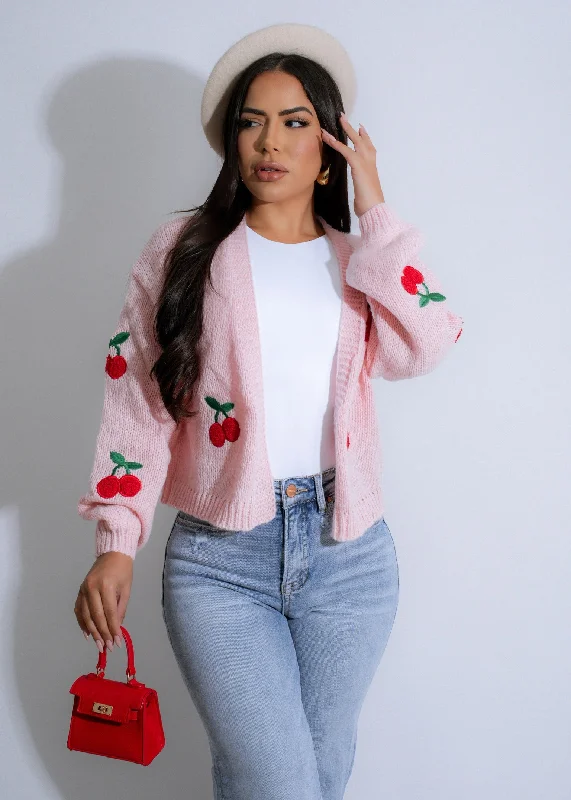 Cheap Women's Clothing Online Cherry Delight Knit Sweater Pink