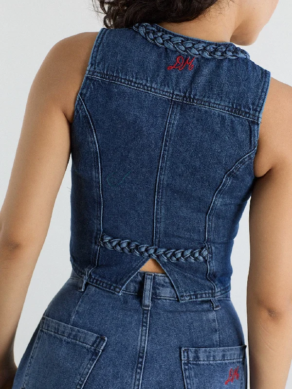 Women's Travel Outfit Set Isla Denim Vest - Vintage Wash