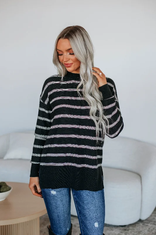 Feminine Dresses for Women in Bold Prints Cullan Striped Sweater - Black