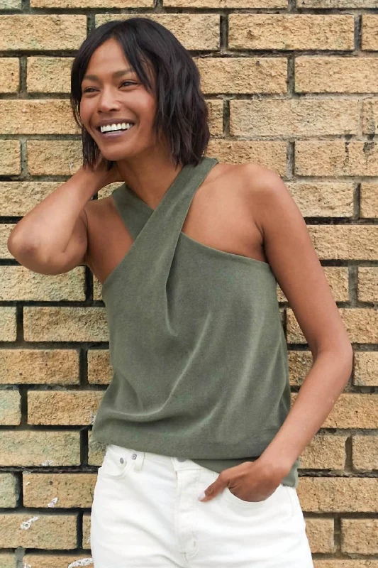 Trendy Women's Fashion Rewind Cross Tank Top In Olive Night