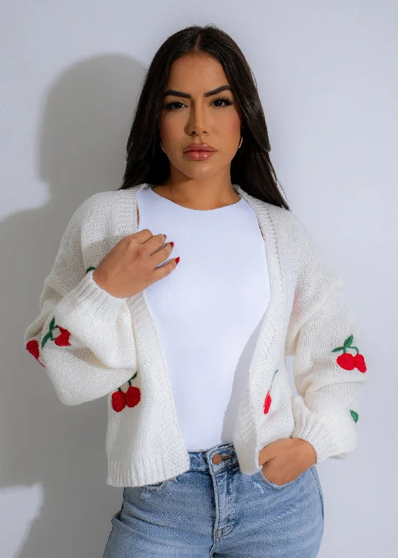 Online Clothing Stores Cherry Delight Knit Sweater White