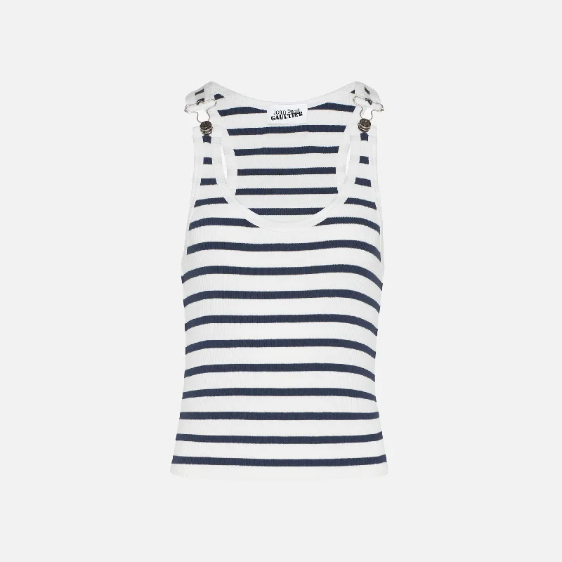 Women's Comfortable Apparel Jean Paul Gaultier Ribbed Mariniere Tank Top - White