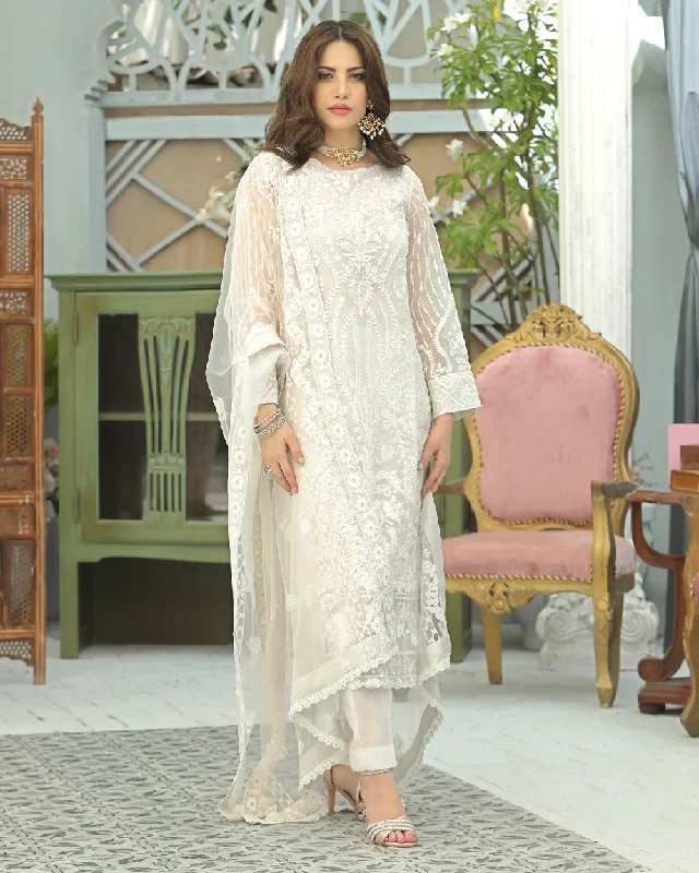 Current Trends Embroidered White Long Salwar Kameez Pakistani Dresses