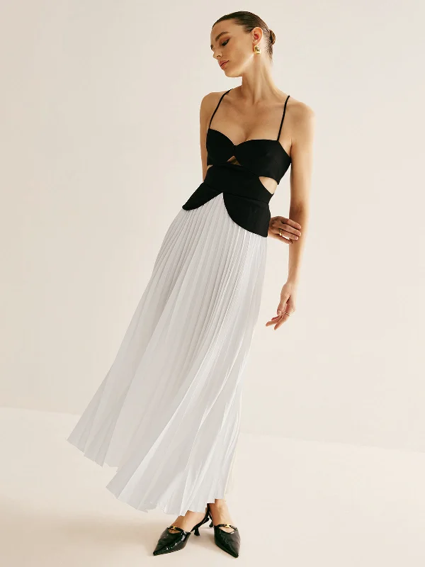 Limited-Time Fashion Sale – Shop Your Favorite Styles Now Two Tone Panel Cutout Pleated Dress