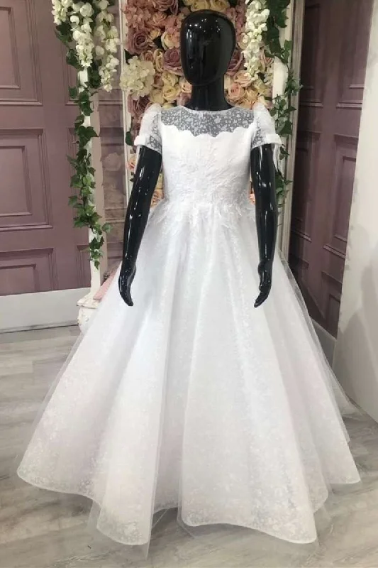 Modern Women's Clothes Cute White Puff Sleeve Appliqués Bow A-Line Flower Girl Dress Modern Women's Clothes Cute White Puff Sleeve Appliqués Bow A-Line Flower Girl Dress