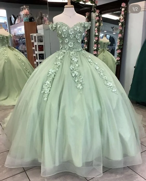 Unleash Your Trend Driven Style 2025 Sage Green Quinceanera Dresses with Flowers Sweet 16 Dress Off Shoulder