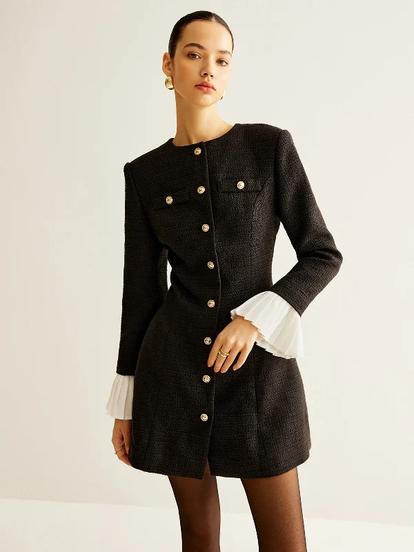 Unmissable Offers On Women's Everyday And Occasion Wear Pleated-Cuff Tweed Breasted Dress