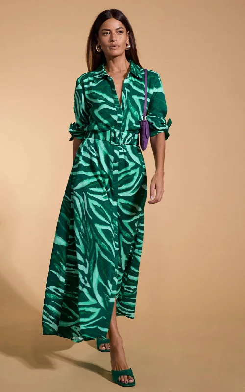 Hurry Before It's Gone Dove Dress In Green Painted Zebra