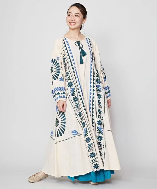 Women's Plus-Size Garments Embroidered Slub Cotton Dress