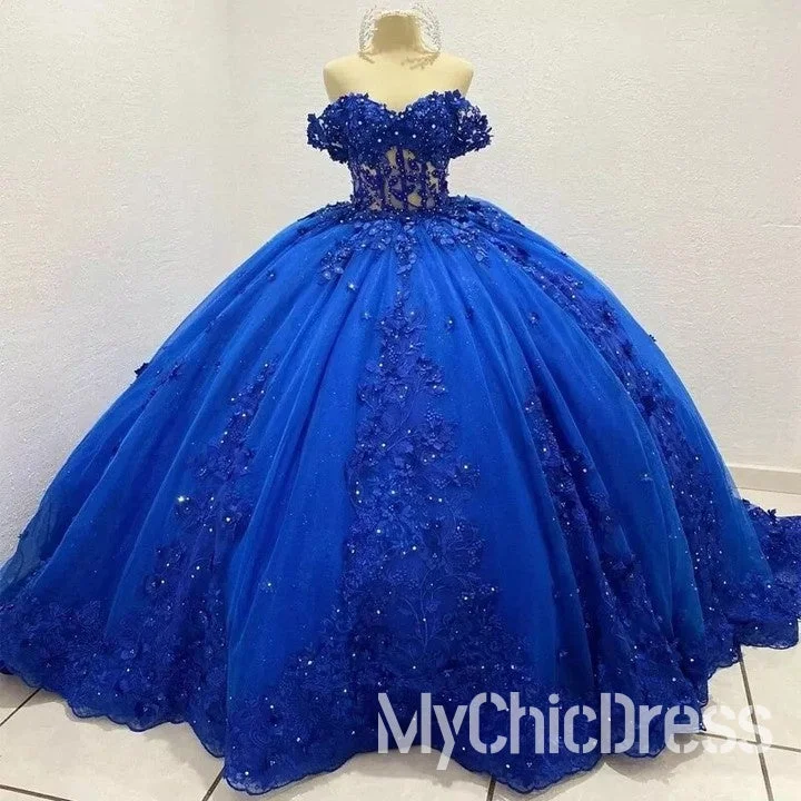 Find Your Unique Flair Off Shoulder Royal Blue Quinceanera Dresses Lace Applique Sweet 16 Dress Beaded