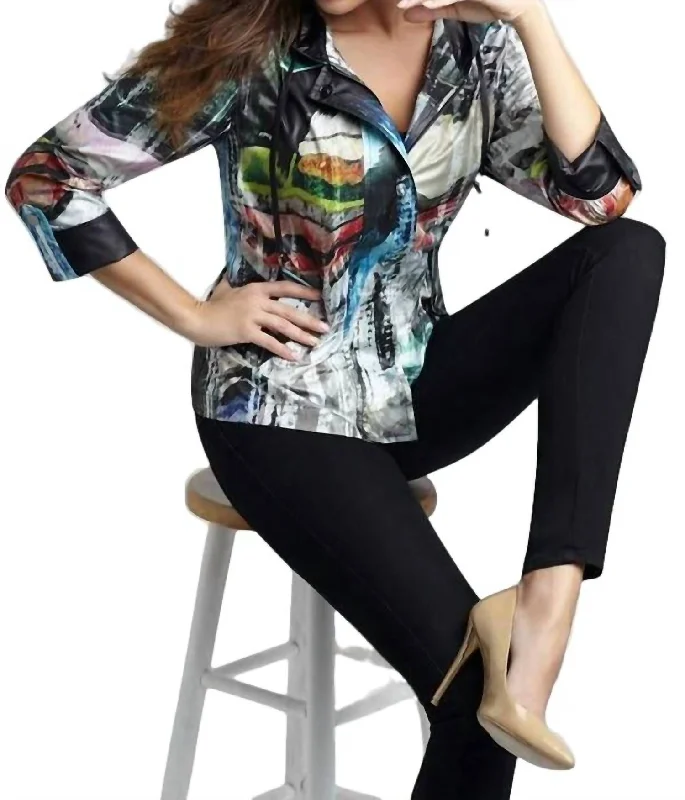 Fashionable Women's Outfit Daybreak Hooded Rain Jacket In Black Multi
