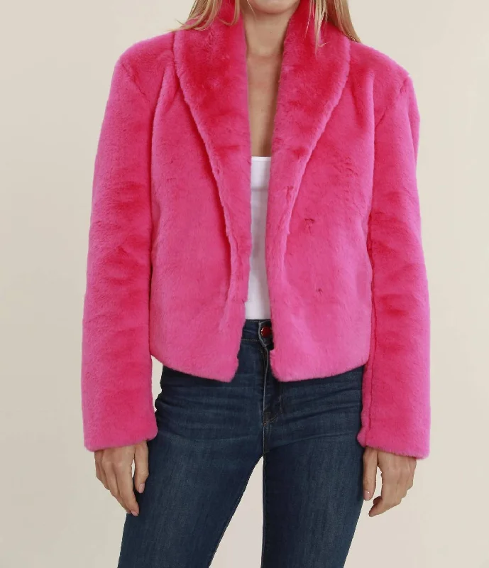 Women's Luxury Garments Faux Fur Shawl Collar Jacket In Hot Pink