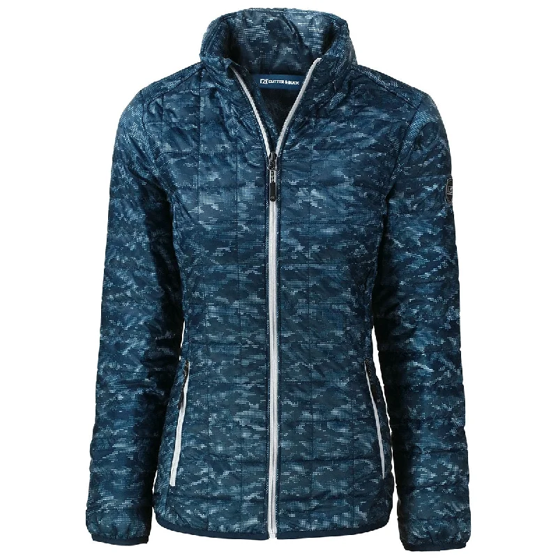 Women's Clothes Cutter & Buck Women's Dark Navy Rainier Primaloft Eco Insulated Full Zip Printed Puffer Jacket