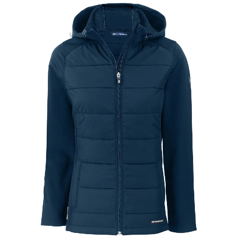 Seasonal Trends Cutter & Buck Women's Navy Blue Evoke Hybrid Eco Softshell Recycled Full Zip Hooded Jacket