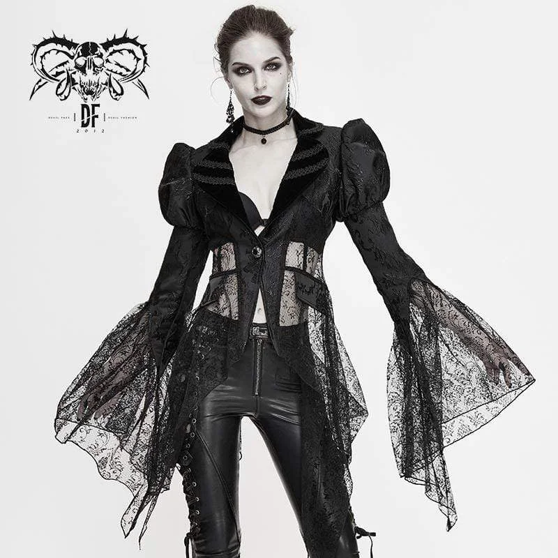 Affordable Women's Clothes Women's Gothic V-neck Lapel Floral Mesh Jackets